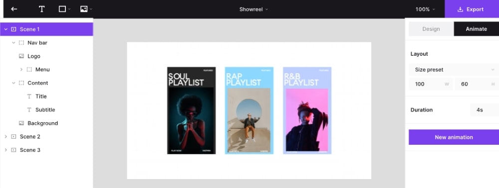 Jitter 是一款專注於快速創建簡單動畫的視頻設計工具，特別適合需要為社交媒體內容、簡報或短視頻項目添加動畫的用戶。
