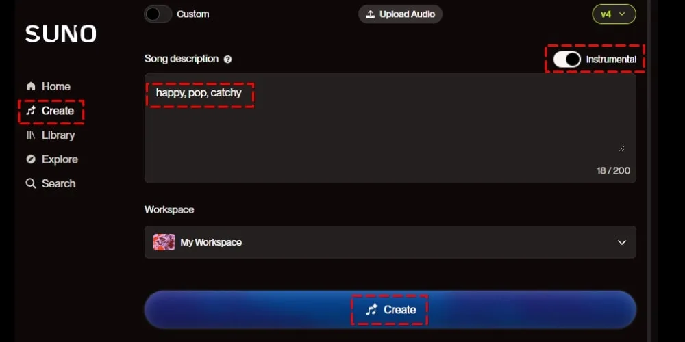 步驟4：使用「Suno AI」產生背景音樂 (BGM)
