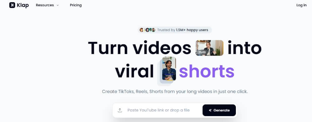 Klap 是一款 AI 影片編輯工具,能夠將長影片快速轉換為適合各大社交媒體平台的短影音影片。