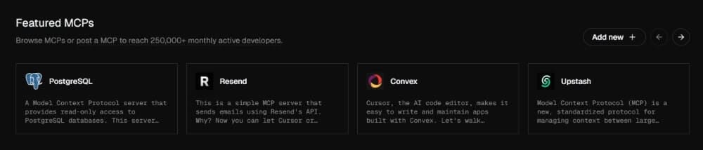 Cursor Directory 是一個 MCP 檢索平台，提供了強大的搜索功能，讓用戶可以根據需求快速找到合適的 MCP 服務。