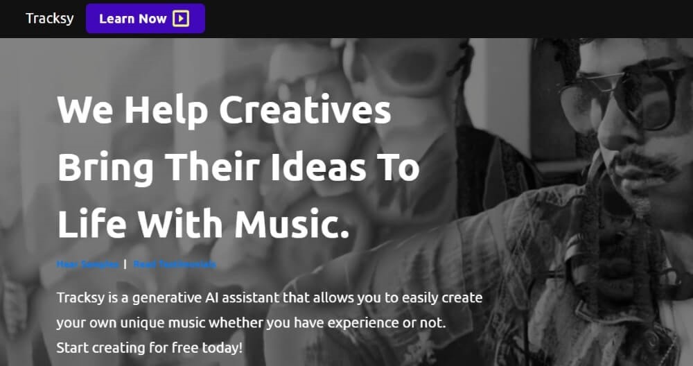 Tracksy 是一款生成式 AI 音樂工具,讓用戶輕鬆創建自己獨特且免版稅的音樂。
