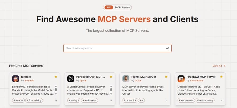 MCP.so 是一個專為 MCP 服務設計的目錄網站，提供了豐富的 MCP 伺服器列表，目前已經有 3800 + 個 MCP 伺服器。