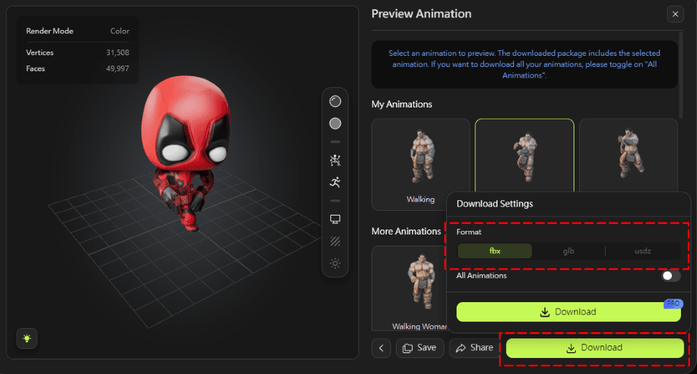 Meshy AI 教學: 如何在 Meshy AI 下載 3D 動畫模型?