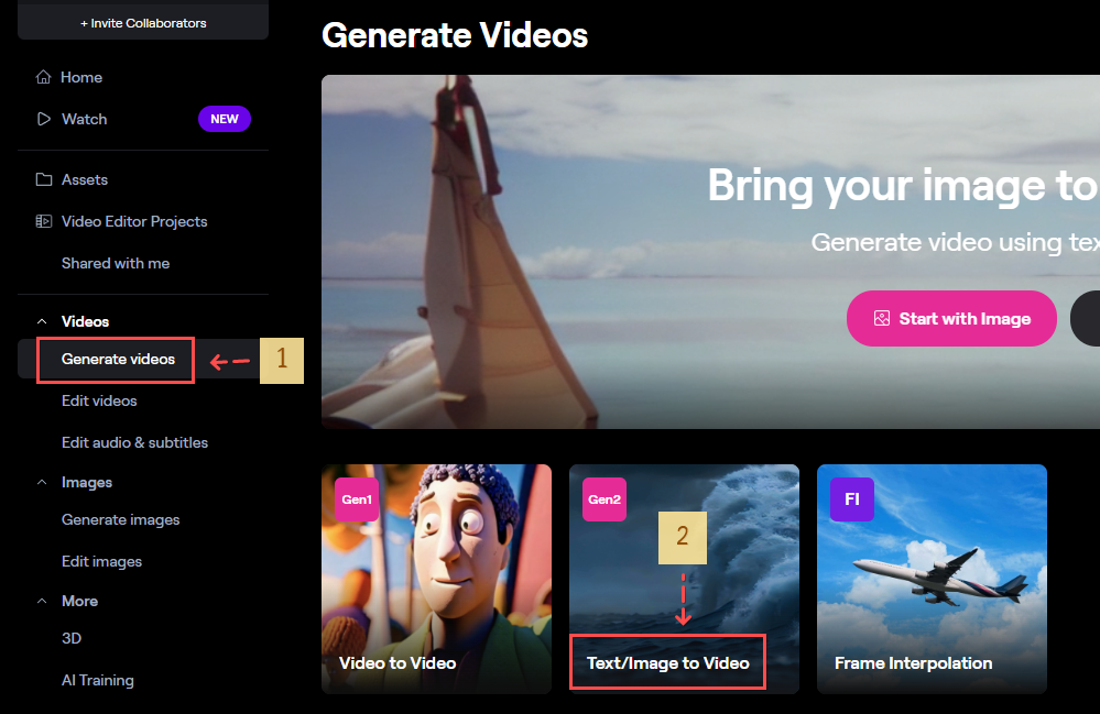 進入 Runway 網站後,點撃左側