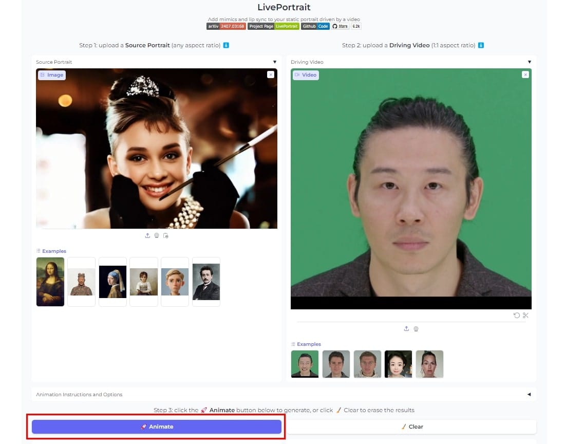 LivePortrait 點擊「Animate」,即可生成逼真的肖像動畫。